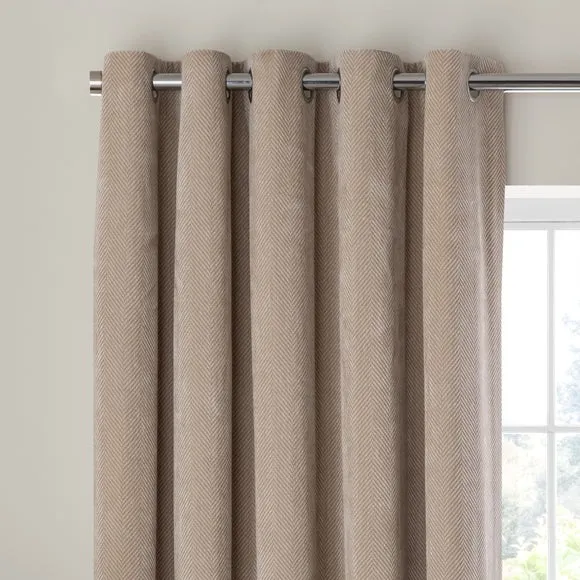 Soft Chenille Herringbone Eyelet Curtains 1