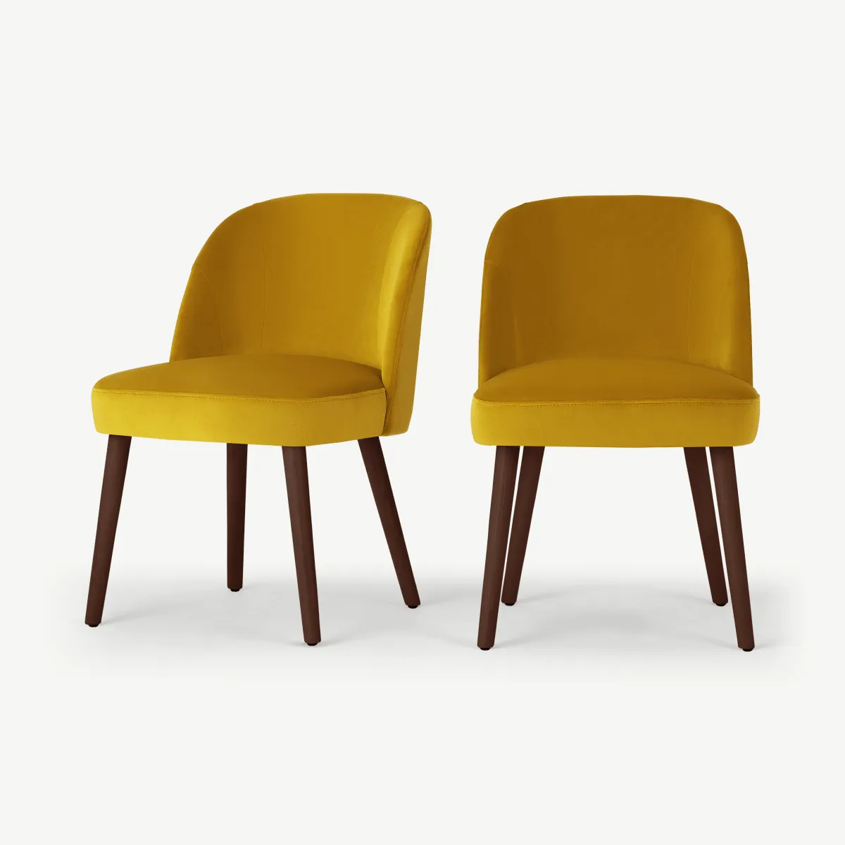 Set of 2 Swinton Dining Chairs, Saffron Yellow Velvet & Dark Stain