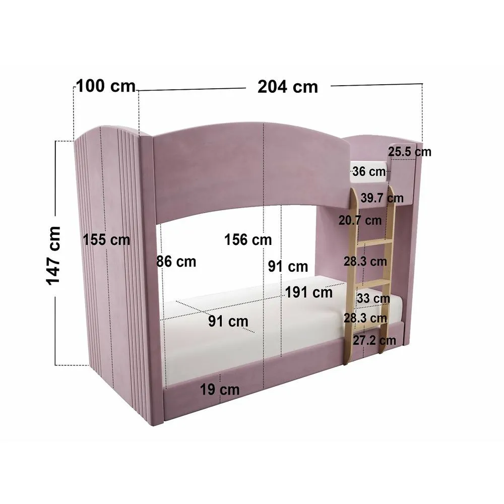 Flair Zoey Upholstered Bunk Bed Pink Velvet 5