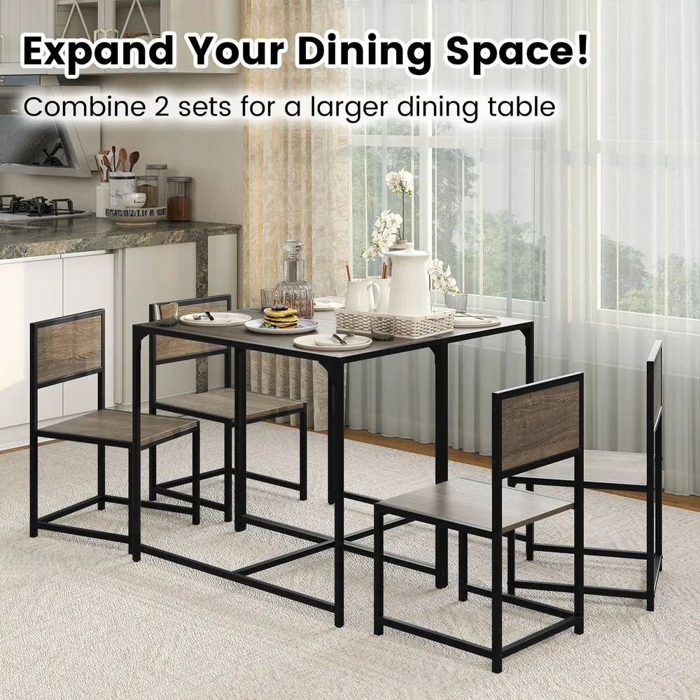 Costway 3 PCS Industrial Dining Table Set Rectangular Kitchen Table & 2 Chairs in Grey 5