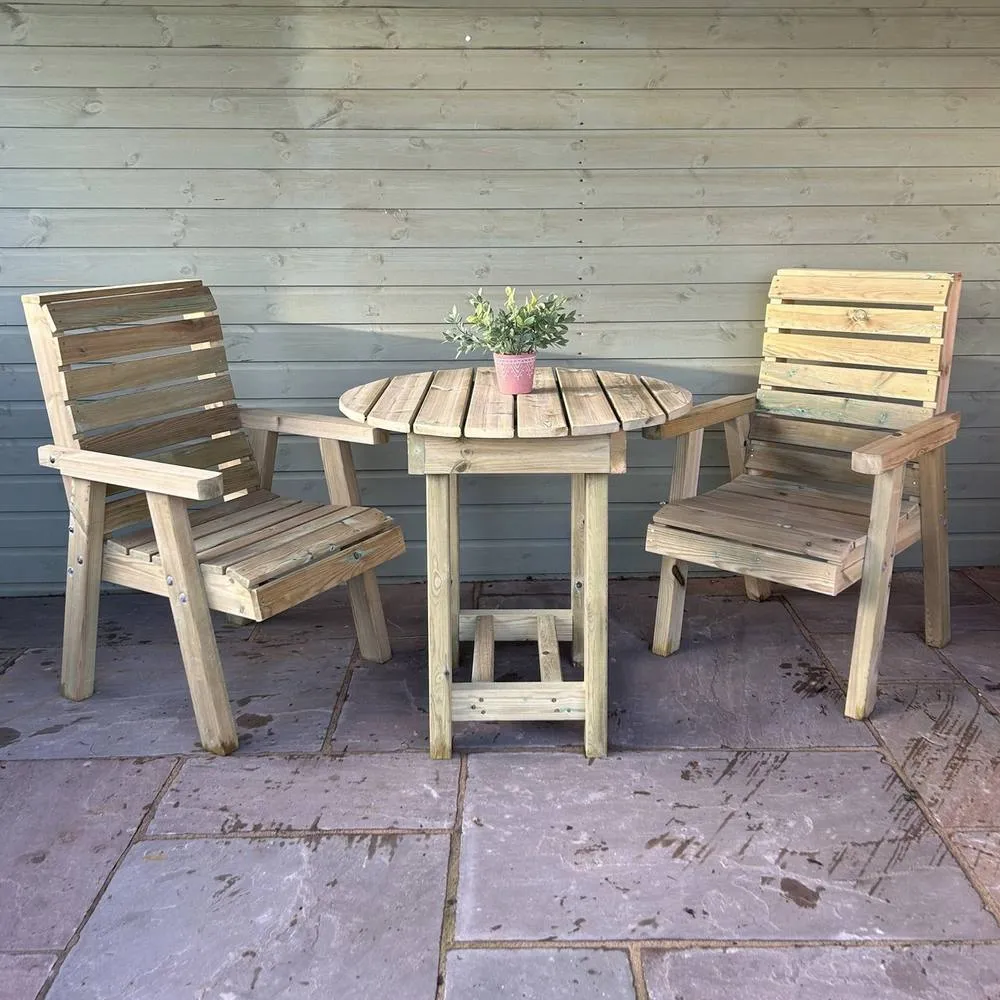Churnet Valley Garden Furniture Ltd Clover Bistro Garden Round Table & Chair Set - 2 Seater in Light Brown 2