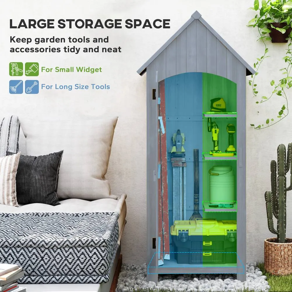 OUTSUNNY Wooden Small Garden Shed with 3 Shelves & Tilt Roof Grey 6