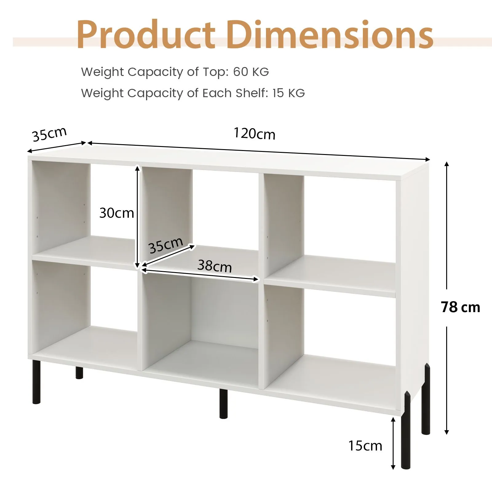 Costway 6-Cube Storage Bookcase Wooden Open Bookshelf in White 2