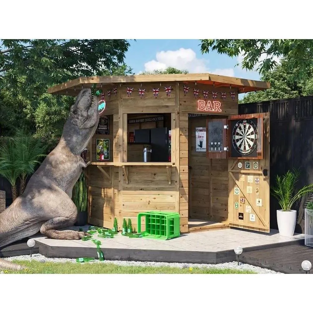 Dunster House Corner Hangover Garden Bar Shed 2.4m x 2.4m Pressure Treated in Brown 5