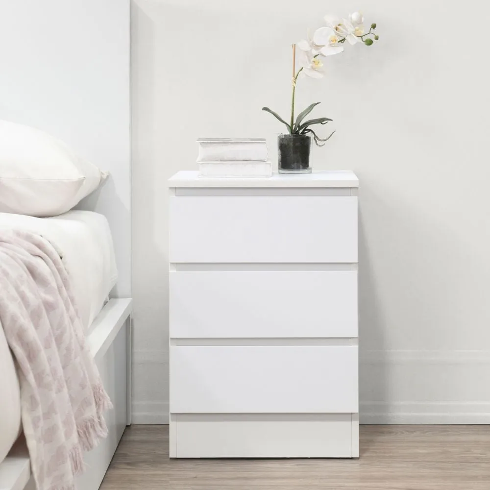 Oslo - 3 Drawer Bedside Table - White - Wooden - Happy Beds 1