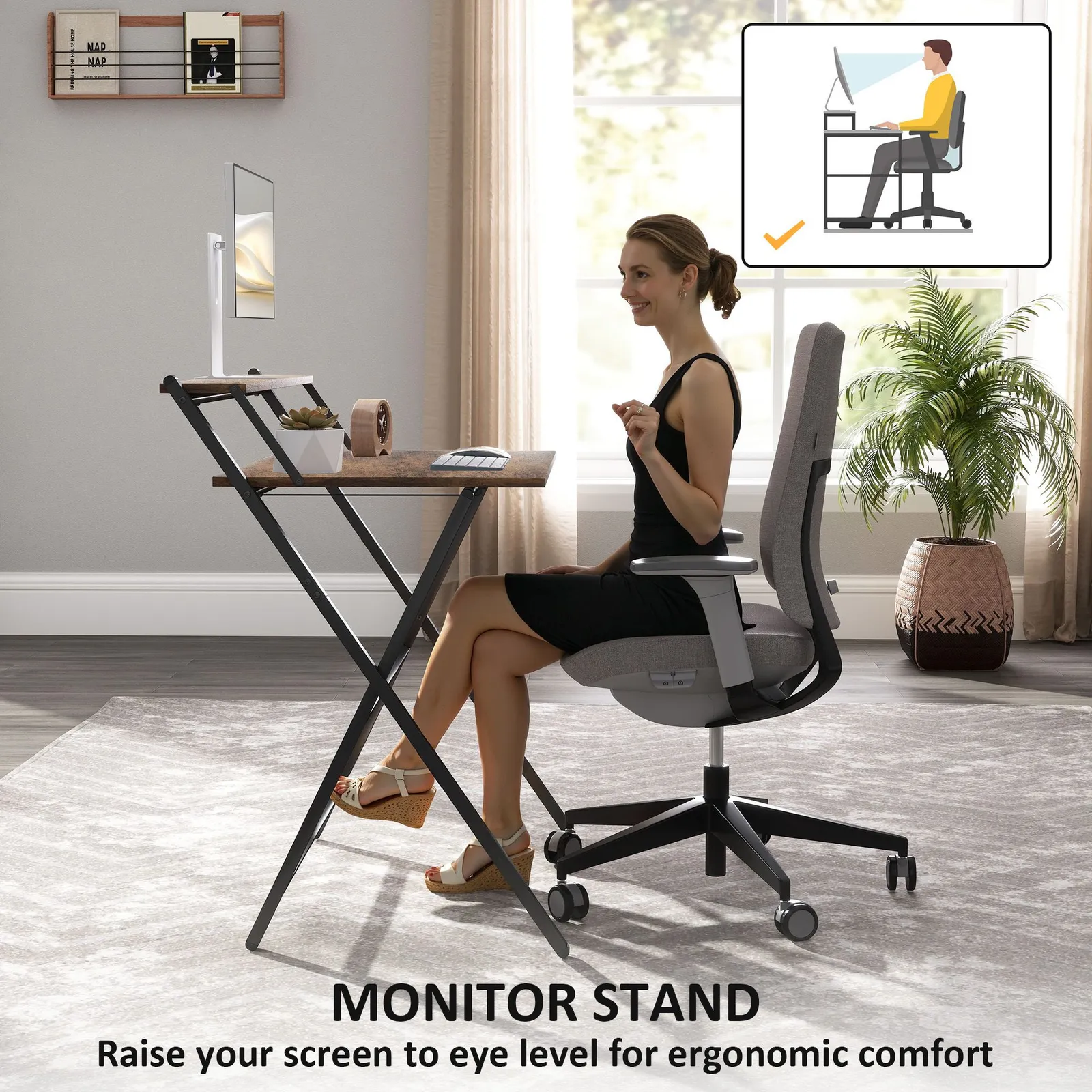 HOMCOM 81.5 cm Folding Computer Desk for Small Spaces Bedroom in Brown 6