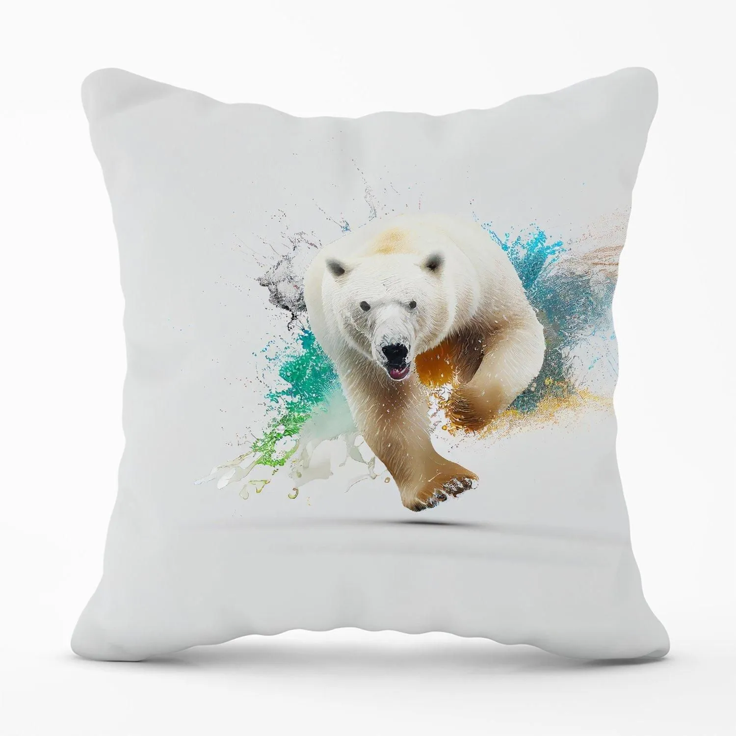 Warren Reed - Designer Charging Polar Bear Outdoor Cushion in White