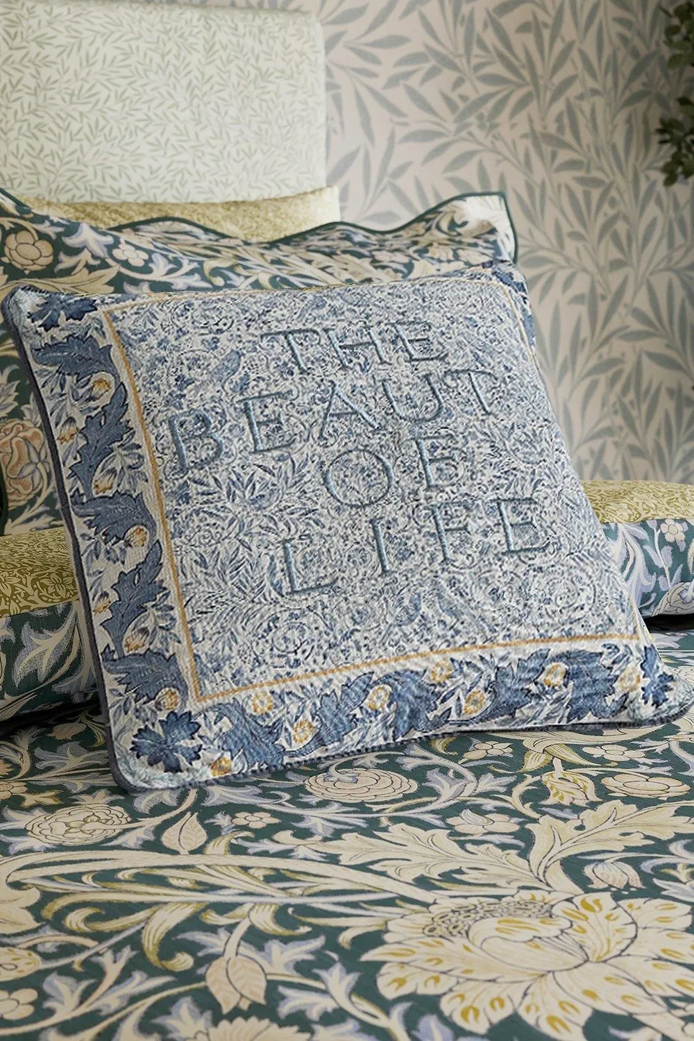 Morris & Co 'Trent' Cotton Cushion in Blue 2
