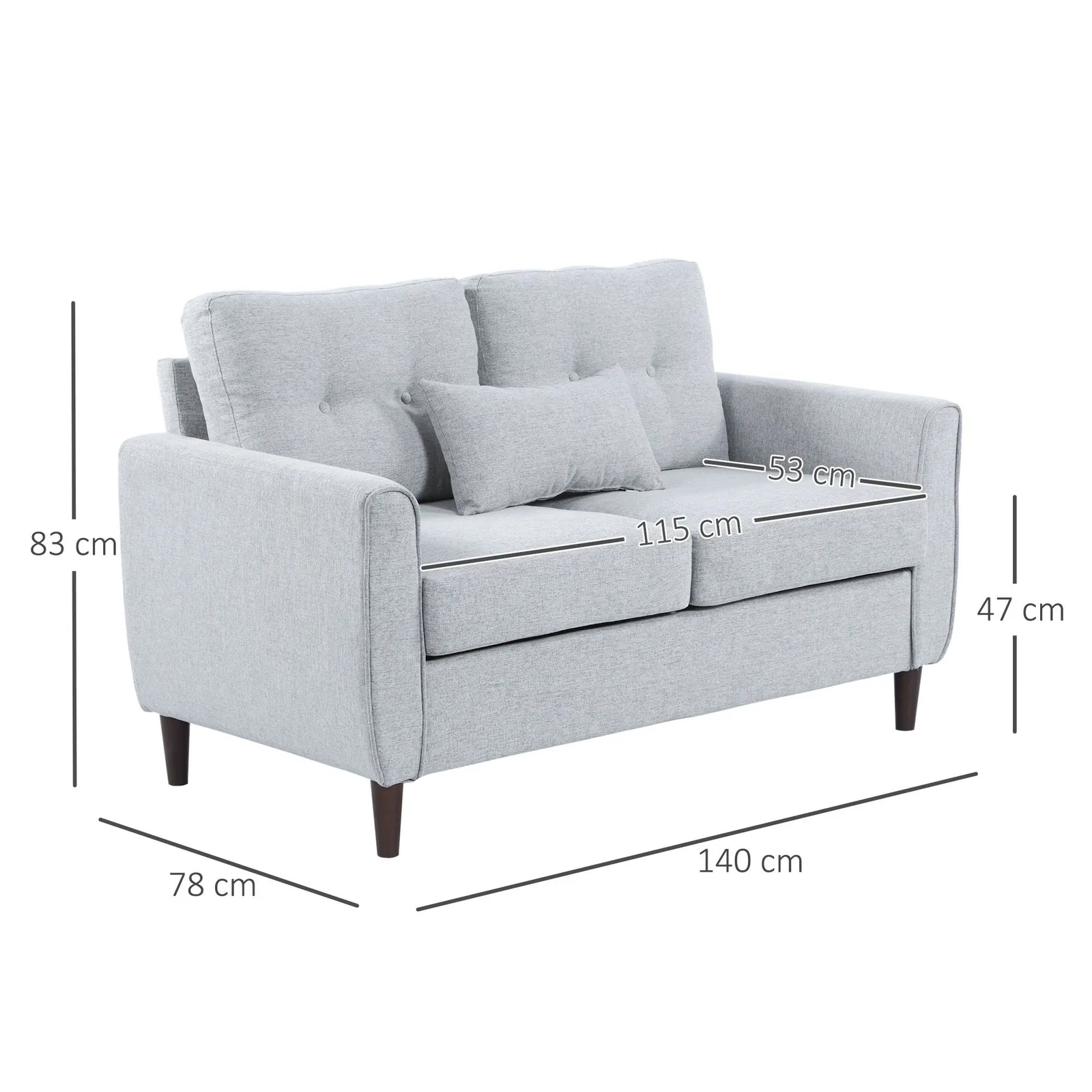 HOMCOM Modern Chic Loveseat with Armrest Spring Padding for Home Office in Grey 3