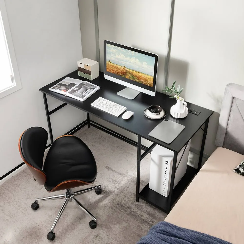 Costway 140 x 60 CM Computer Desk w/ Charging Station & 4 Power Outlets in Black 4
