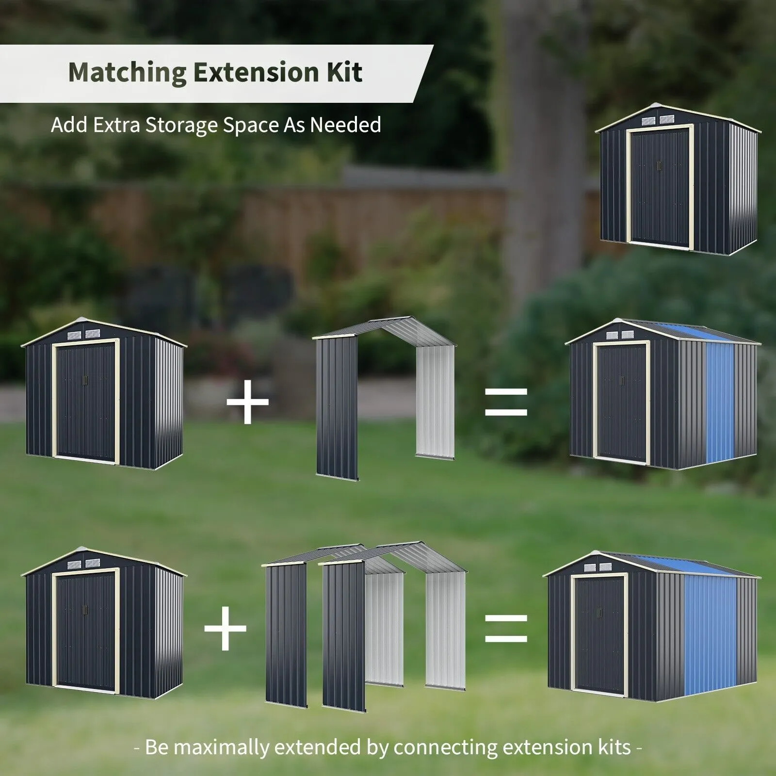 Costway Outdoor Storage Shed Extension Kit for 195 cm Shed Width Increased Storage Space in Grey 3