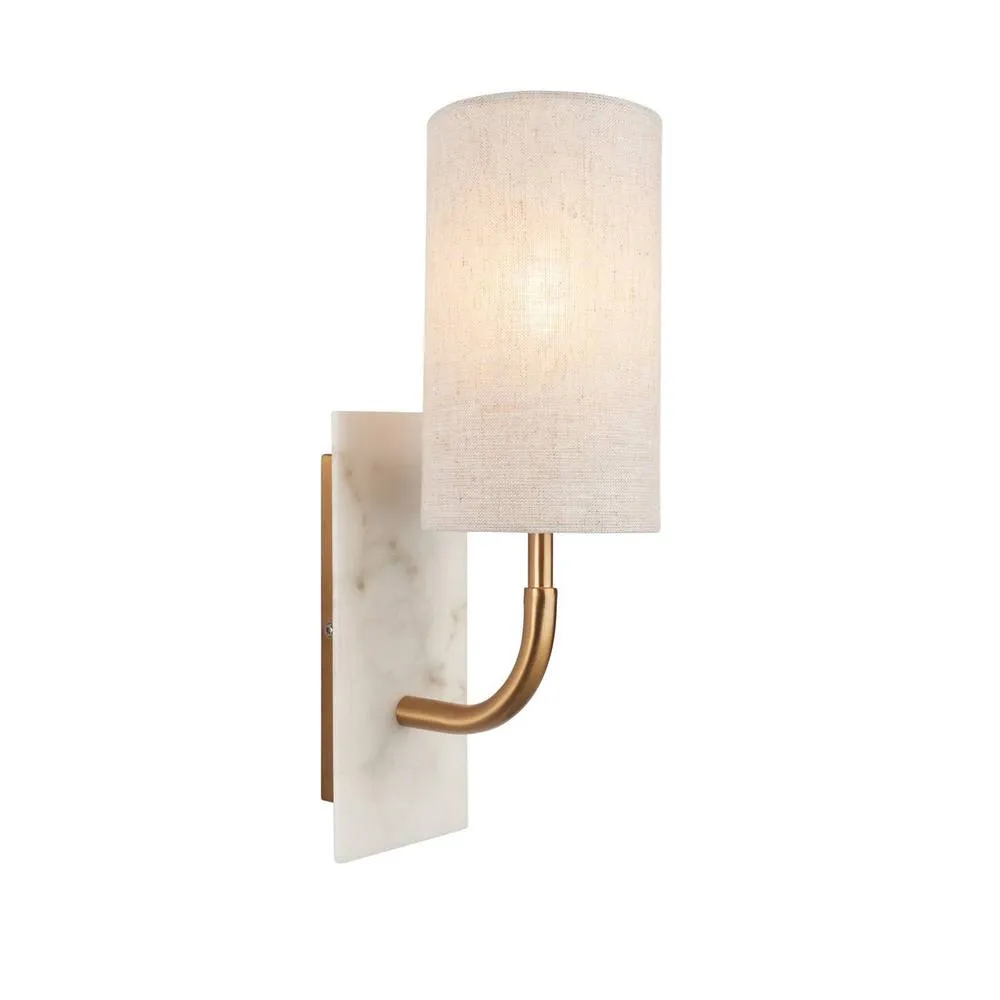 Netlighting Calista Wall Lamp Vintage Brass Finish White Marble & Linen 7W LED E14