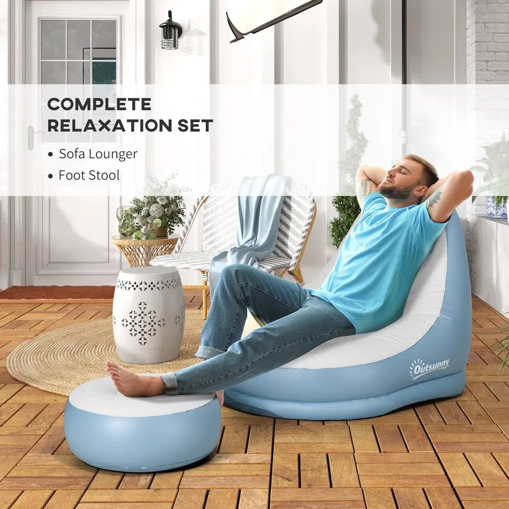 OUTSUNNY Inflatable Chair & Footstool for Gaming, Reading, Watching in White 4