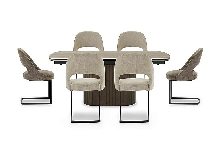 Tiber Large Draw Leaf Extending Dining Table with 4 Alabaster Cantilever Chairs and 2 Truffle Cantilever Chairs