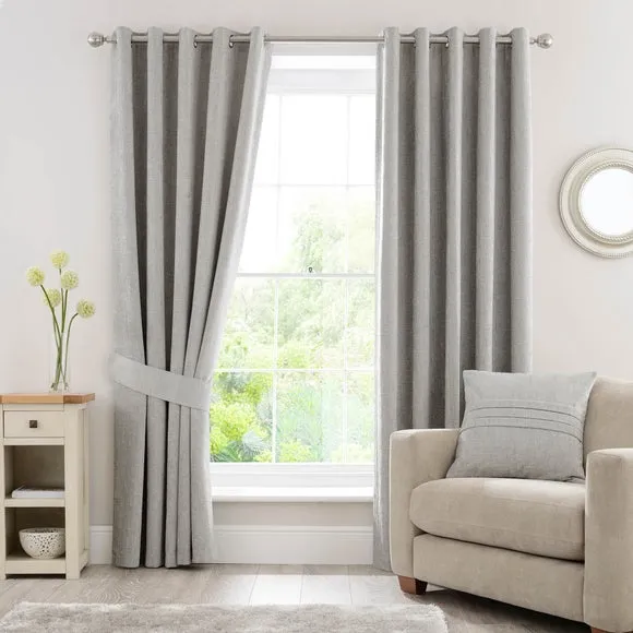 Chenille Silver Eyelet Curtains 2