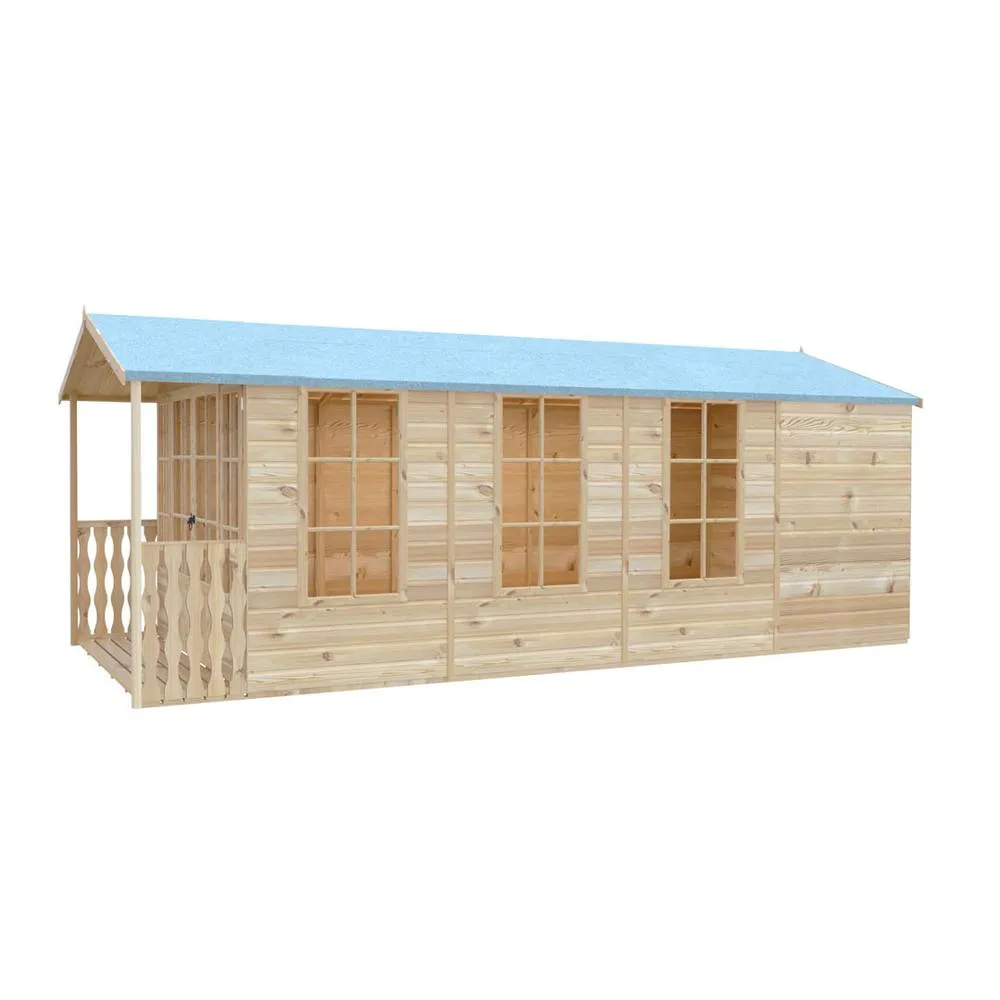 Shires Delmora 8x18 Shiplap Summerhouse with Veranda - L5380xW2456xH2174 mm in Light Brown 4