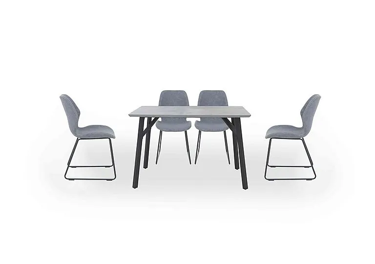 Matteo Rectangular Dining Table with 4 Faux Leather Ski Leg Chairs - Light Grey
