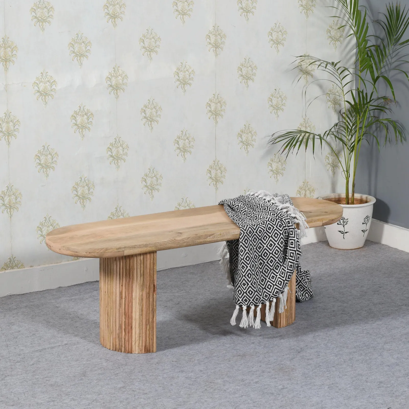 IH Design Margarita Solid Wooden Dining Bench in Light Brown