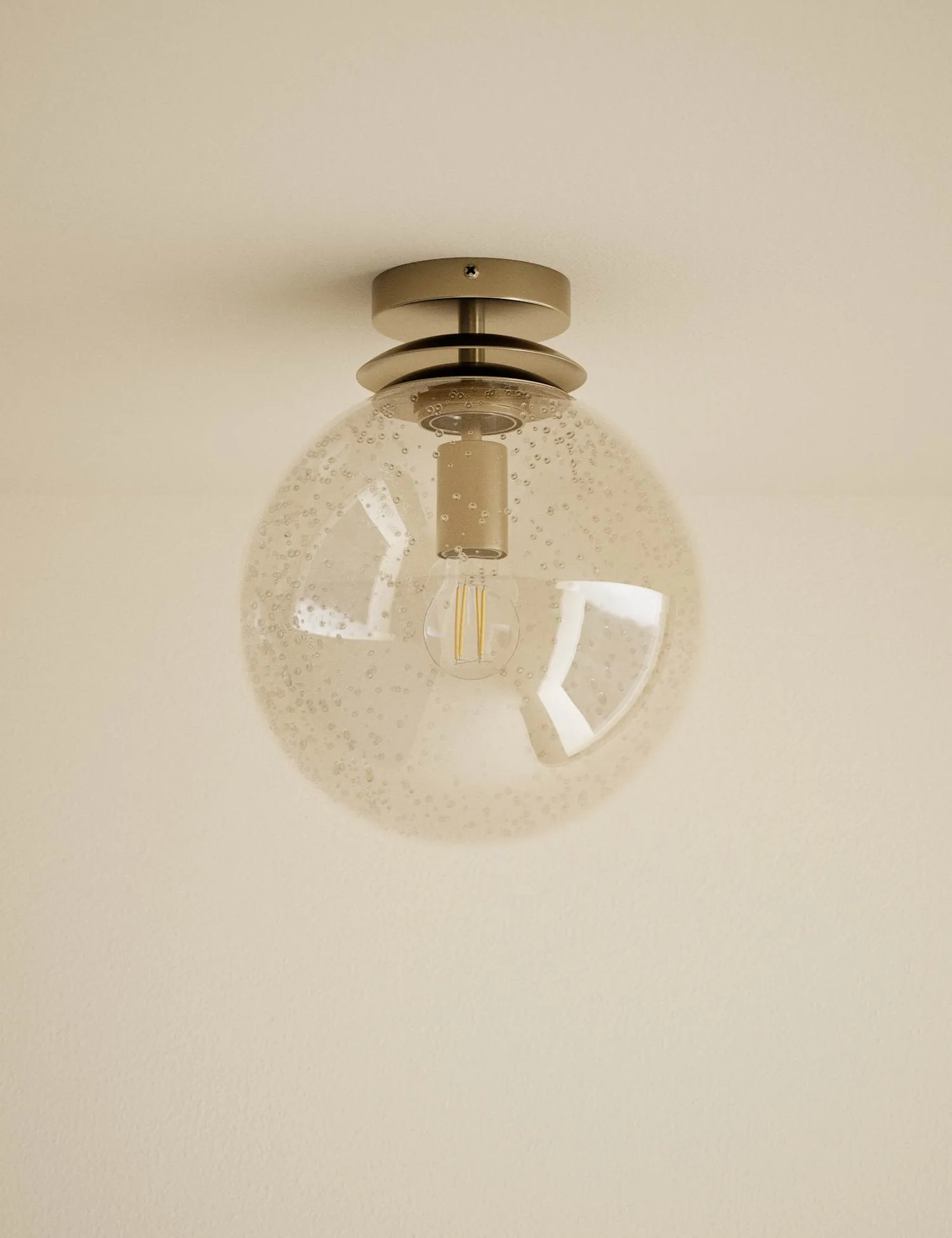 M&S Bubble Glass Globe Flush Ceiling Light Champagne