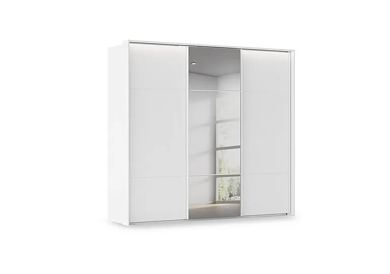 Haven 250cm 3 Door Slider Wardrobe with 2 Décor Doors, 1 Mirror Door and Lights - Alpine White
