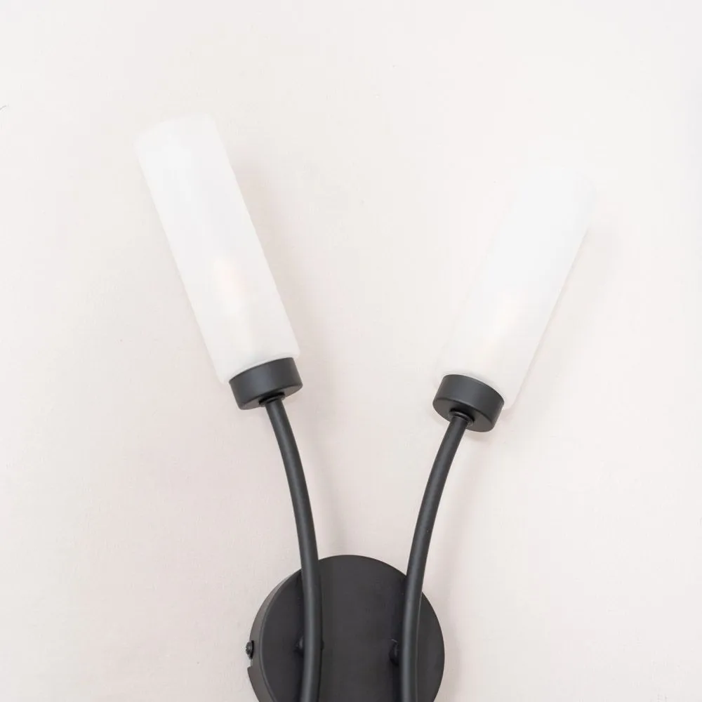 ValueLights Maya Pair of 2 Way Curved Upright Reed Shaded Wall Lights in Black 4