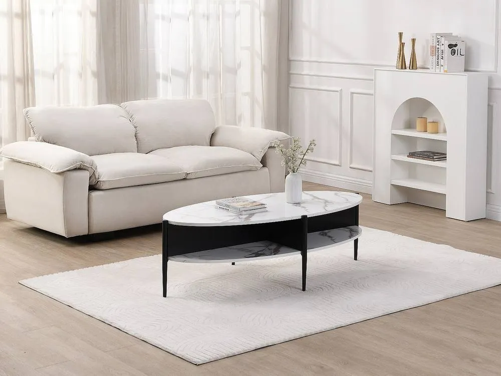 Vente-unique Oval Coffee Table With 4 Niches In MDF & Metal - White & Black 3