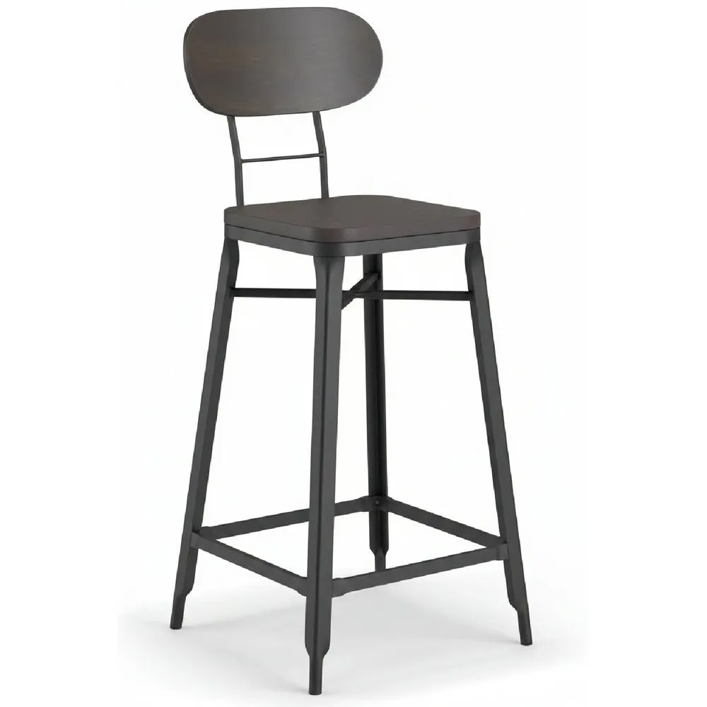 netfurniture Fapone Farmhouse Kitchen Bar Stool - Black Frame & Cherry Seat