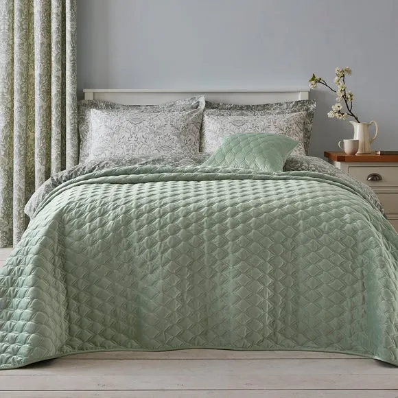 Evesham Green Quilted Velvet Cushion 2