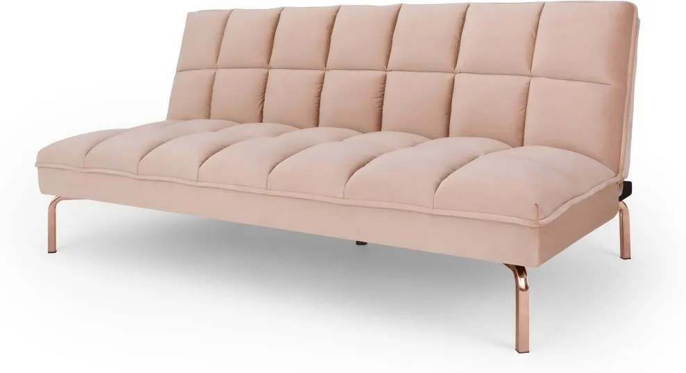 Hallie Sofa Bed, Pastel Pink Velvet with Copper Legs