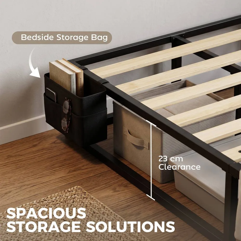 HOMCOM 12 Slats Metal Platform Bed Frame with Storage Bag, Black 6