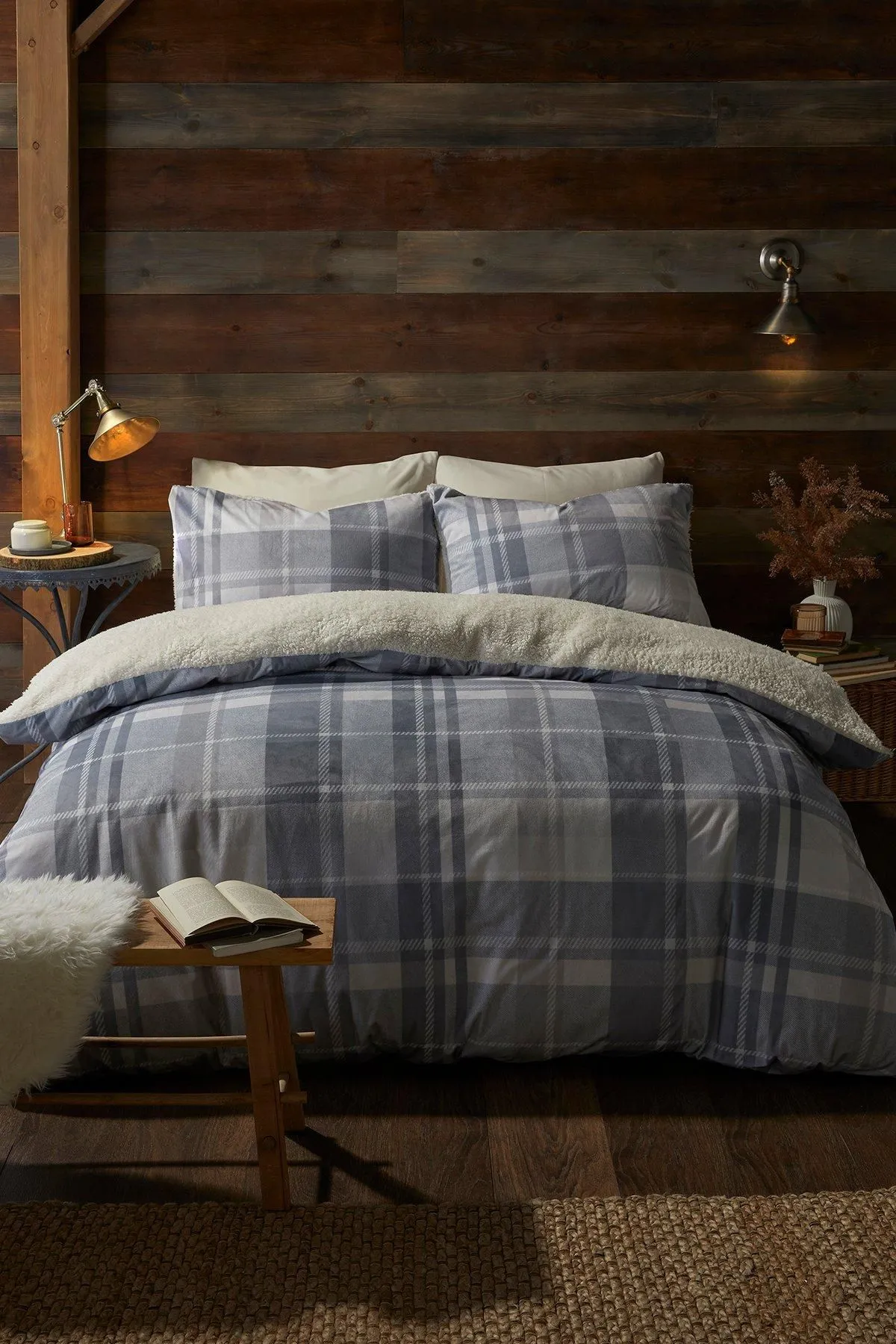 Fusion 'Mulford Check' Plush Duvet Cover Set in Grey