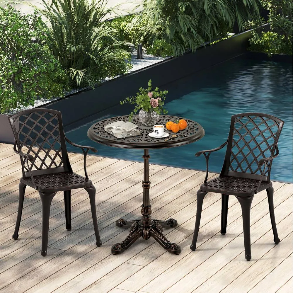 Costway 68CM Round Cast Aluminum Patio Bistro Table Accent Table-Copper in Brown 4