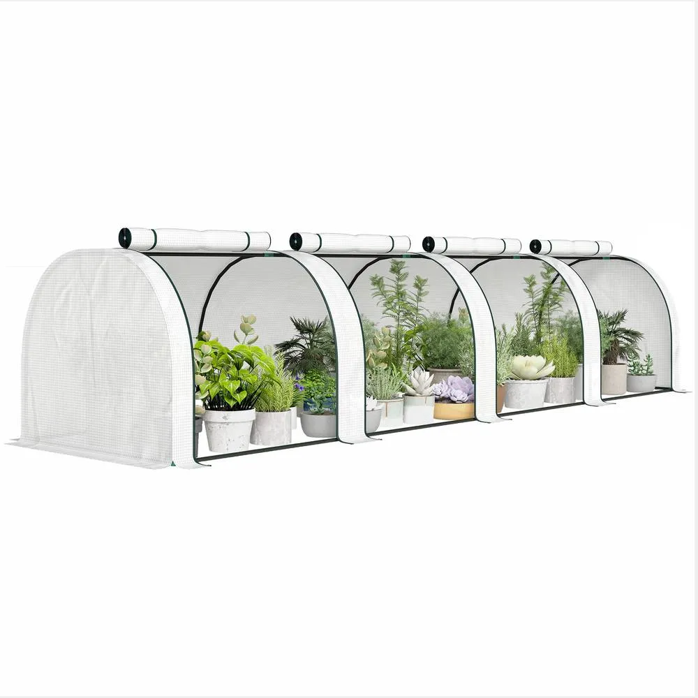 OUTSUNNY Tunnel Greenhouse Steel Frame for Garden w/ Zipper Doors in White