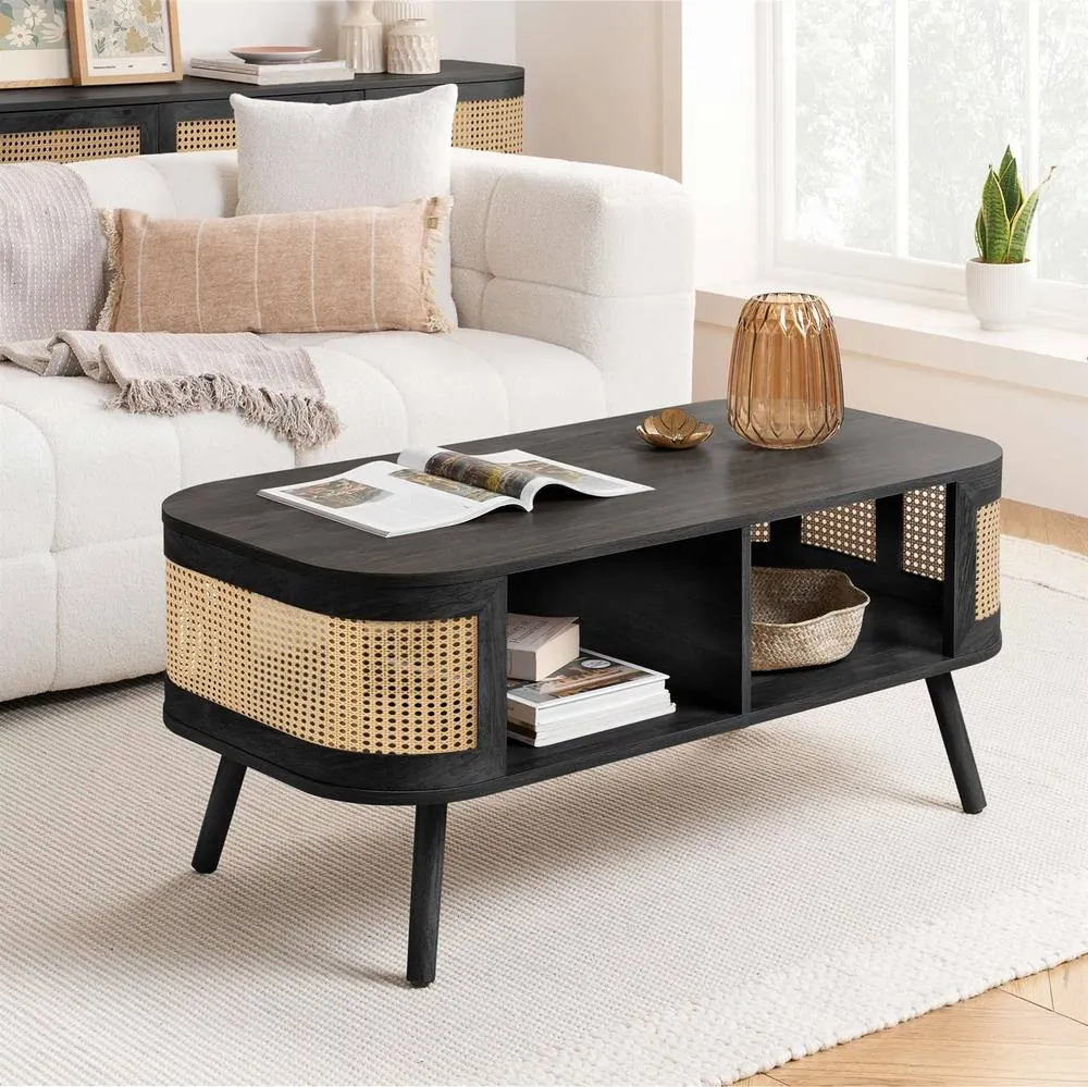Birlea Rattan Coffee Table with Storage Curved Sark in Black 2