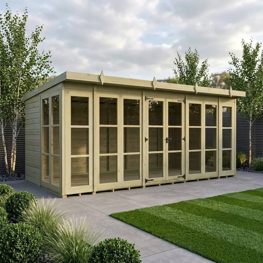 Buttercup Farm 16ft x 8ft Georgian Pent Summer House - Pressure Treated Timber in Brown 2