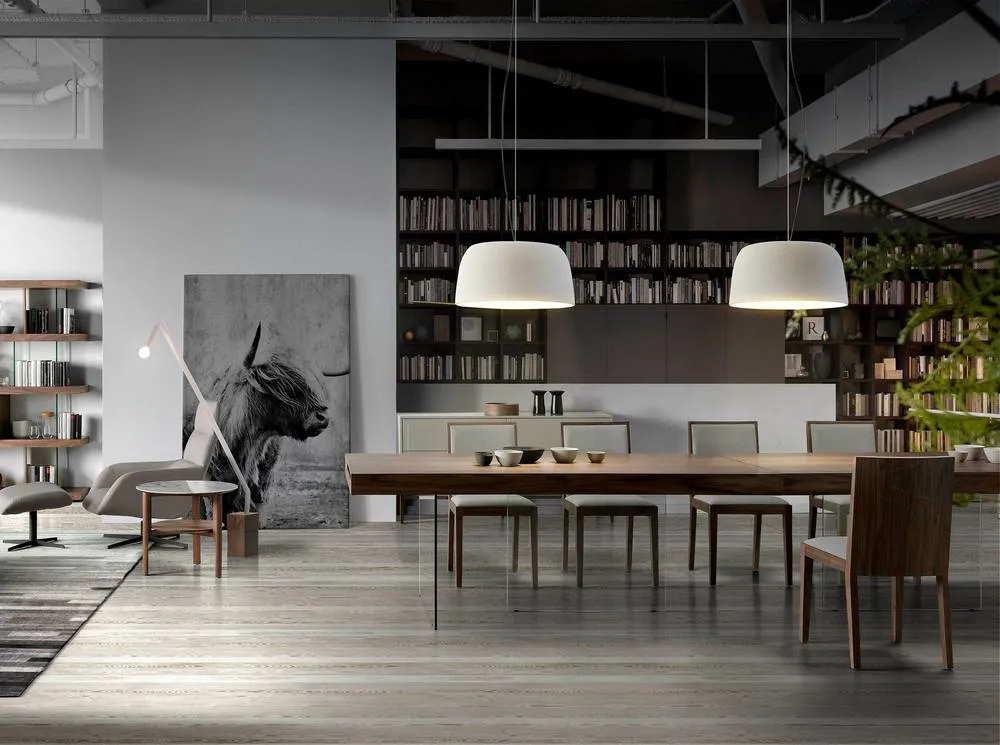 Angel Cerda Walnut Veneer Dining Table with Tempered 4
