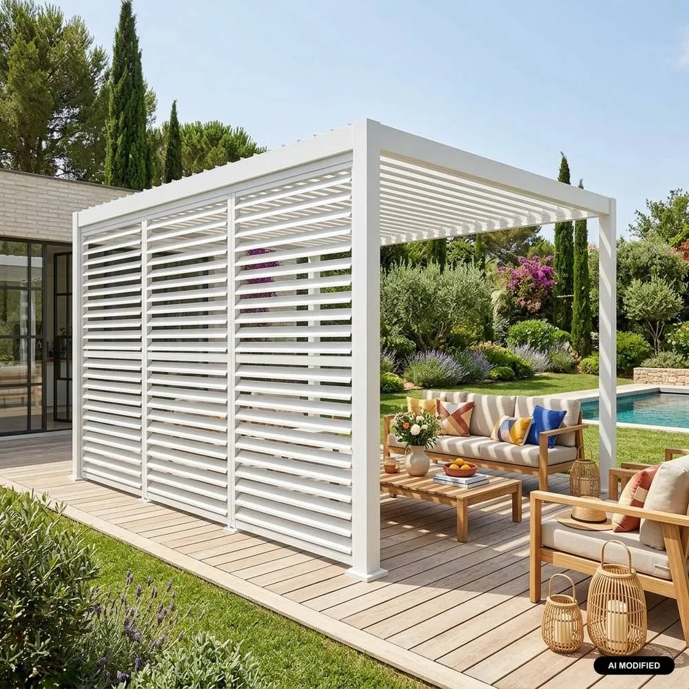 sweeek Louvered pergola 4x3m & 3 adjustable slat louvers 130cm in White