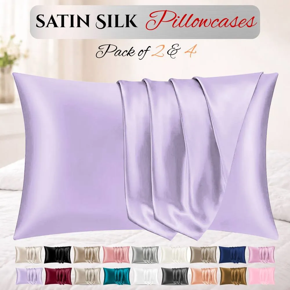 Grace Super Soft Pillow Cases 2 Pack Satin Silk Envelope Closure in Purple