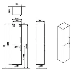 VitrA Avery Gloss White Tower Unit - 1800 x 420mm 2