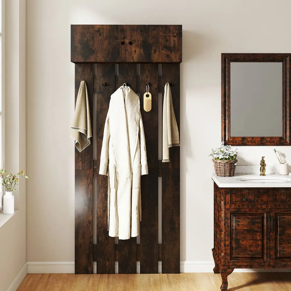 Costway Entryway Wall Coat Rack Wall Mounted Coat Clothes Rack-Brown in Brown 5