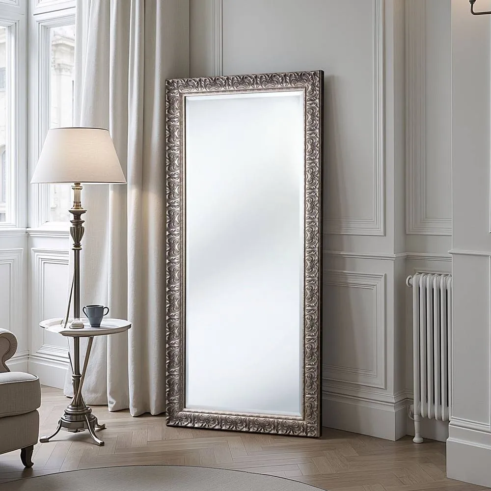 Yearn Mirrors Carved Framed Bevelled Full Length Mirror Silver 169x77cm 2