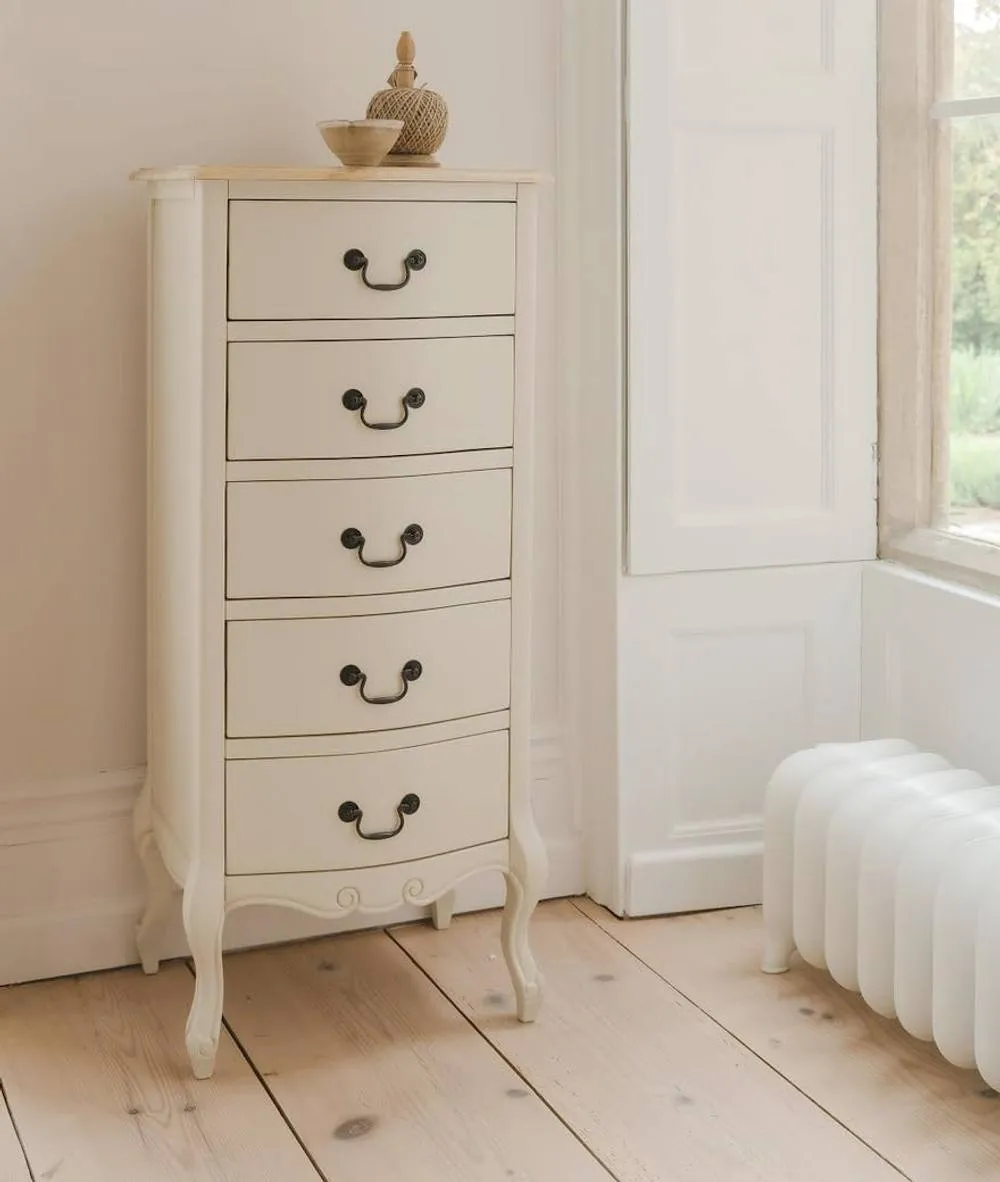 Statement Furniture Juliette Vintage Chic 5 Drawer Tallboy in Ivory 3