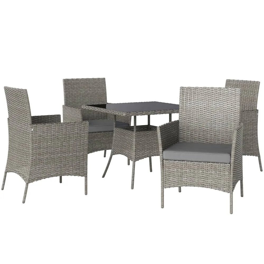 OUTSUNNY Rattan Outdoor Dining Table & Chairs for 4, Light Grey 2