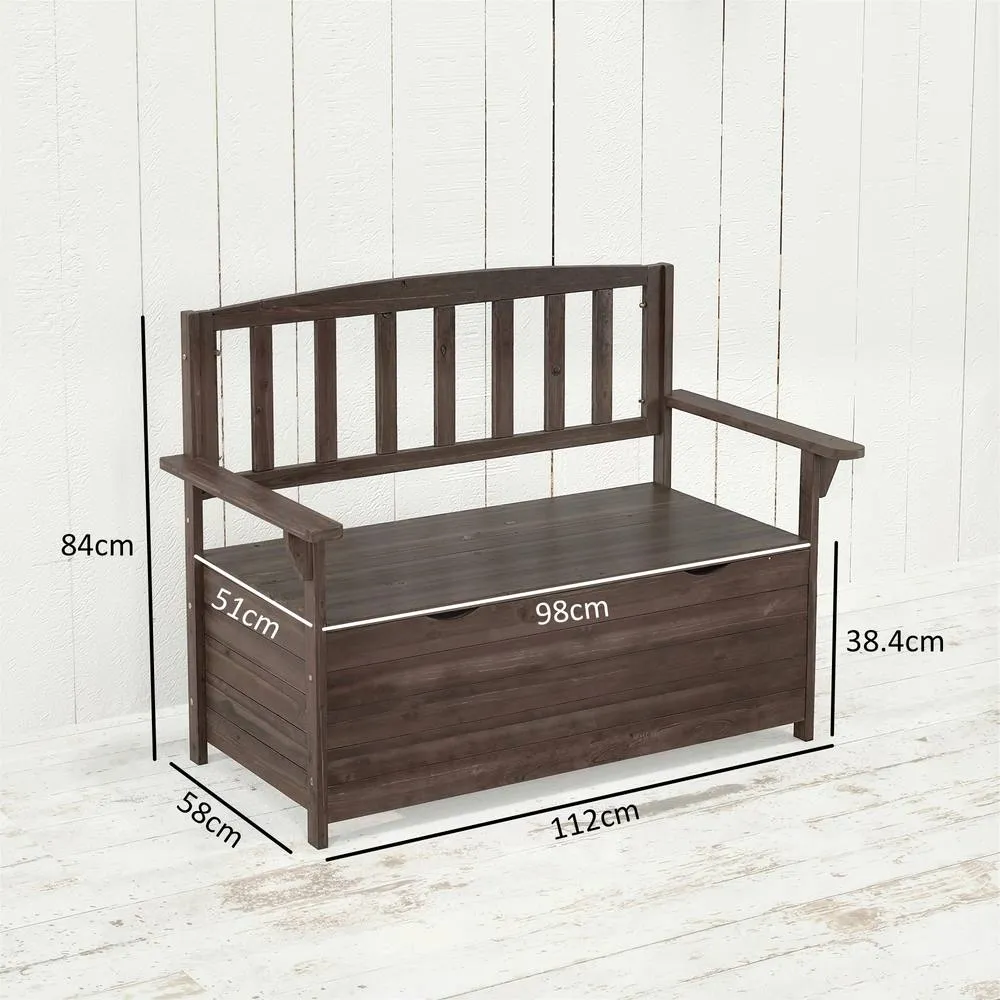 OUTSUNNY Garden Storage Bench, 2 Seater Fir Wood Outdoor Bench, Brown 3