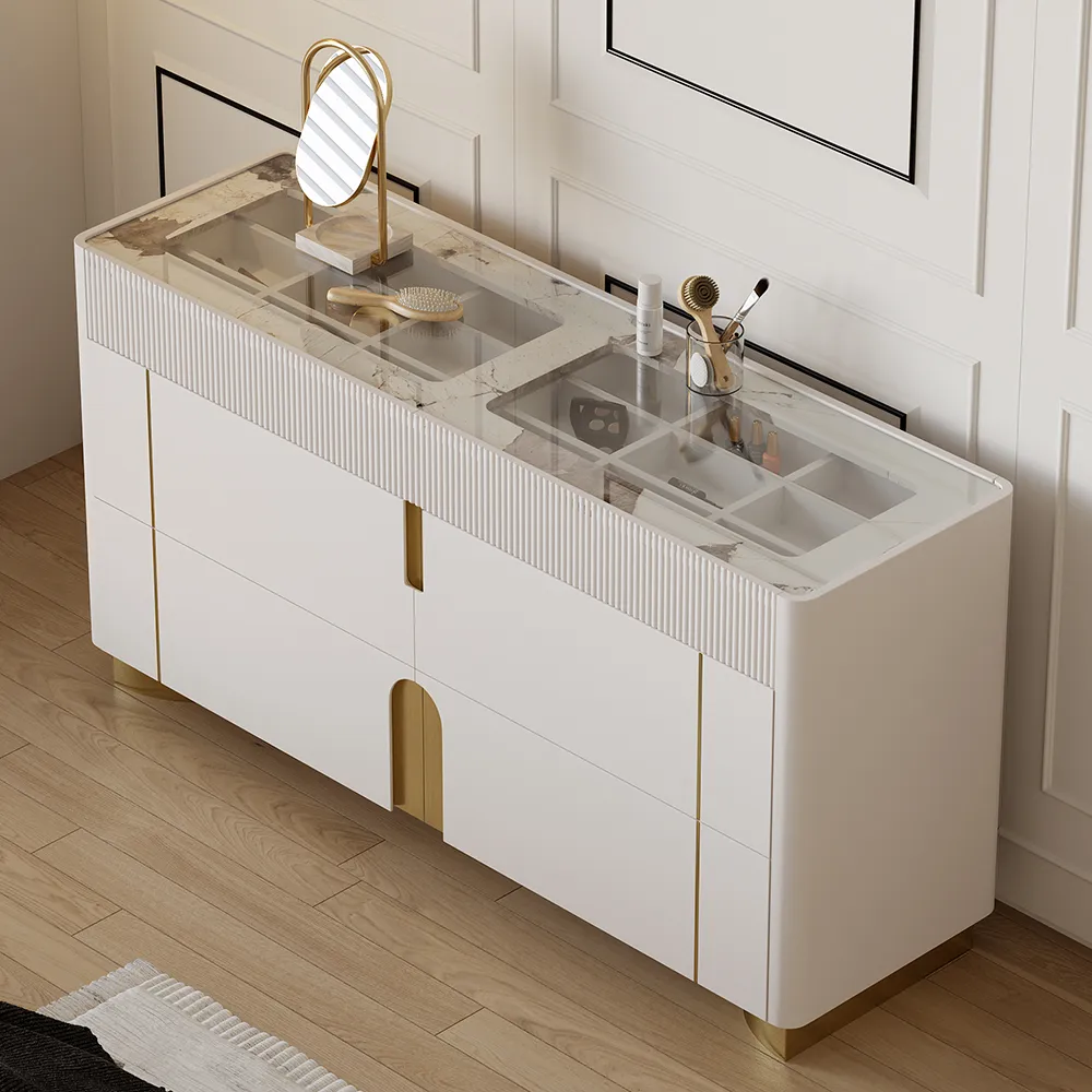 Glass Artis 1499 mm W 6 Drawer Dresser Top Wardrobe Island with Jewellery Display Storage