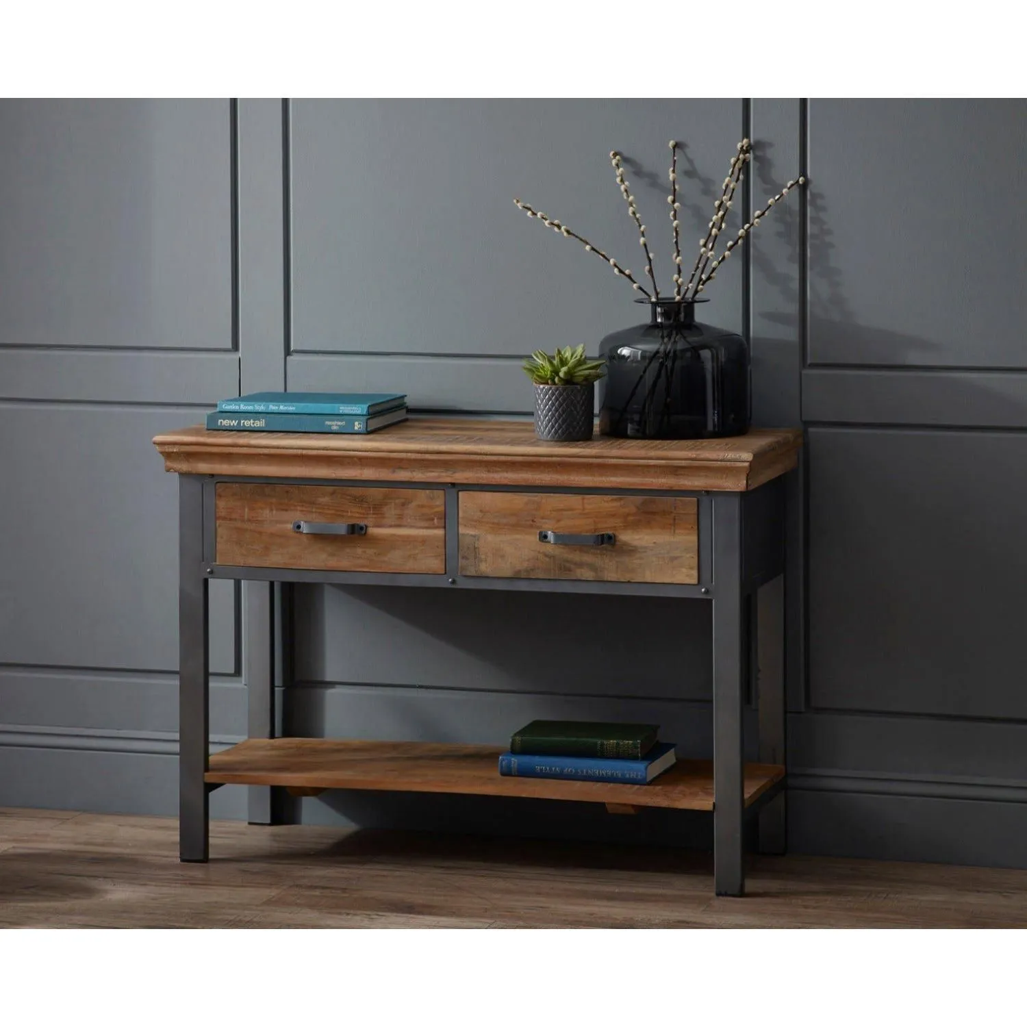 IH Design Hortence Industrial 2 Drawer Console Table in Brown