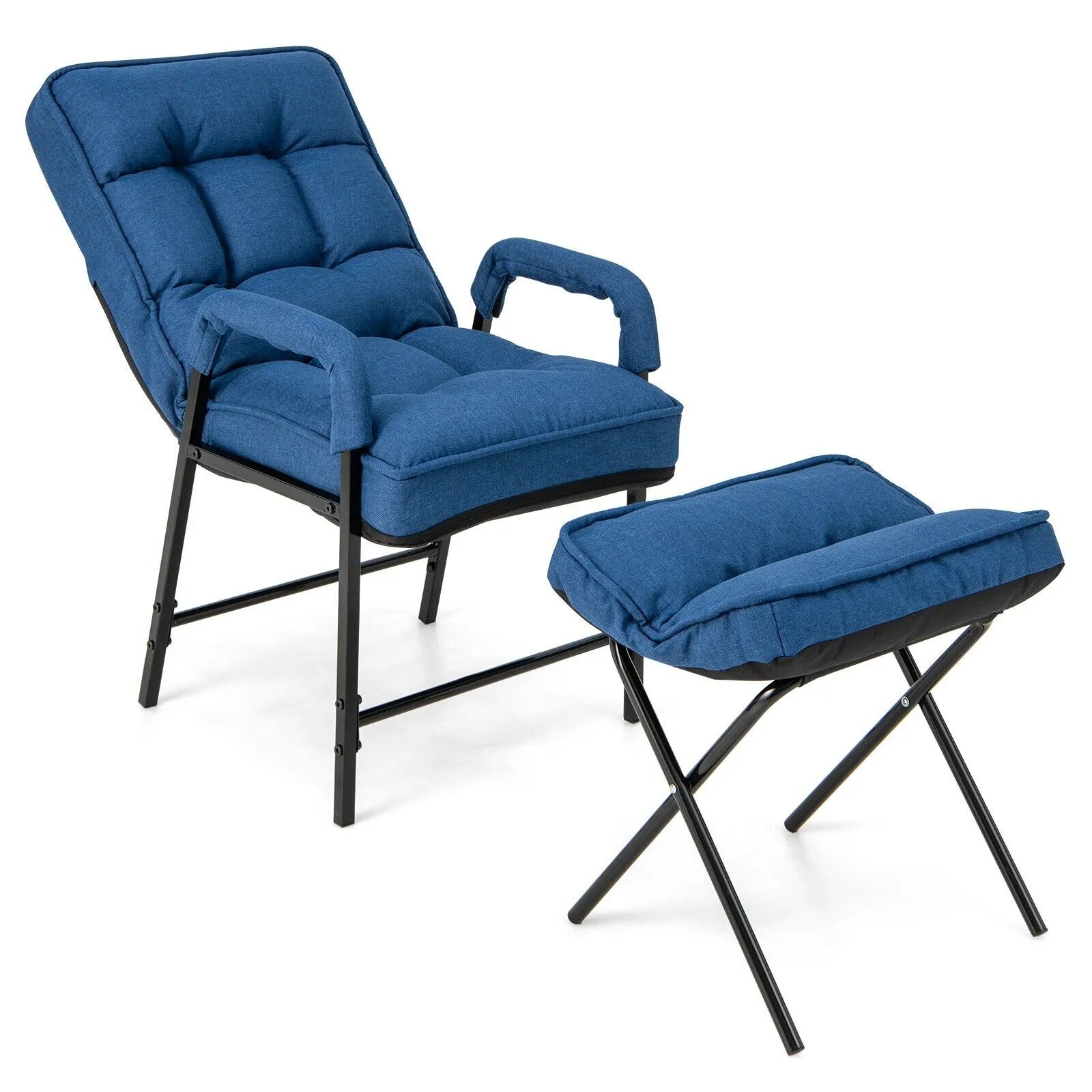 Costway Modern Accent Chair Linen Fabric Upholstered Single Sofa Chair w/Ottoman in Blue