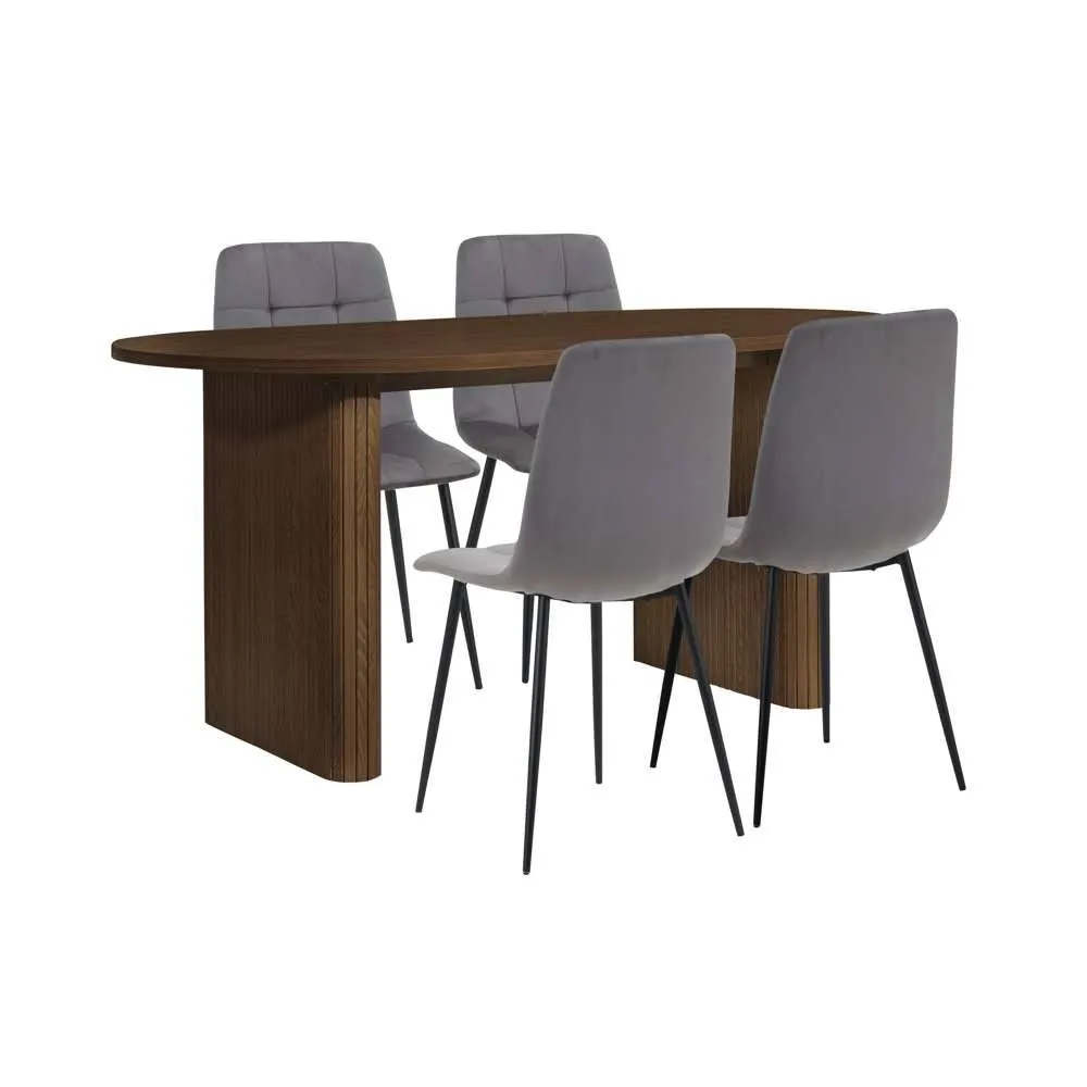 Birlea Axel Oval Fluted Dining Table With 4 Chairs in Brown 4