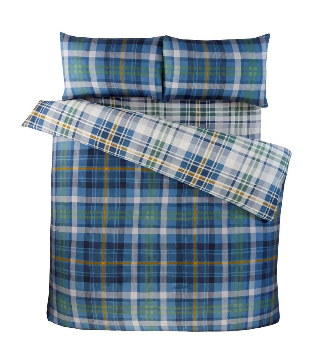 Rapport Home Regalia Check Microfibre Complete Duvet Cover Set with Fitted Sheet in Blue 3