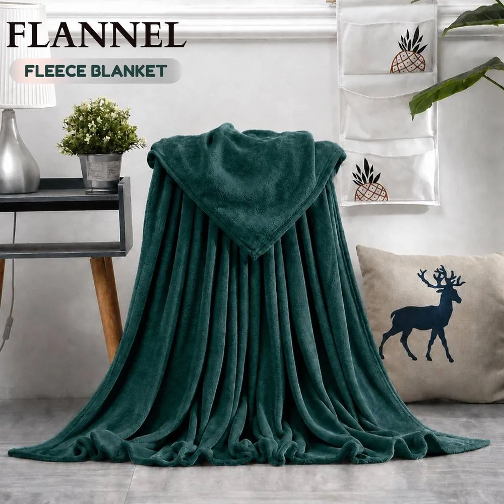 Grace Luxury Ultrasoft Flannel Fleece Blanket Cozy Throw in Dark Green